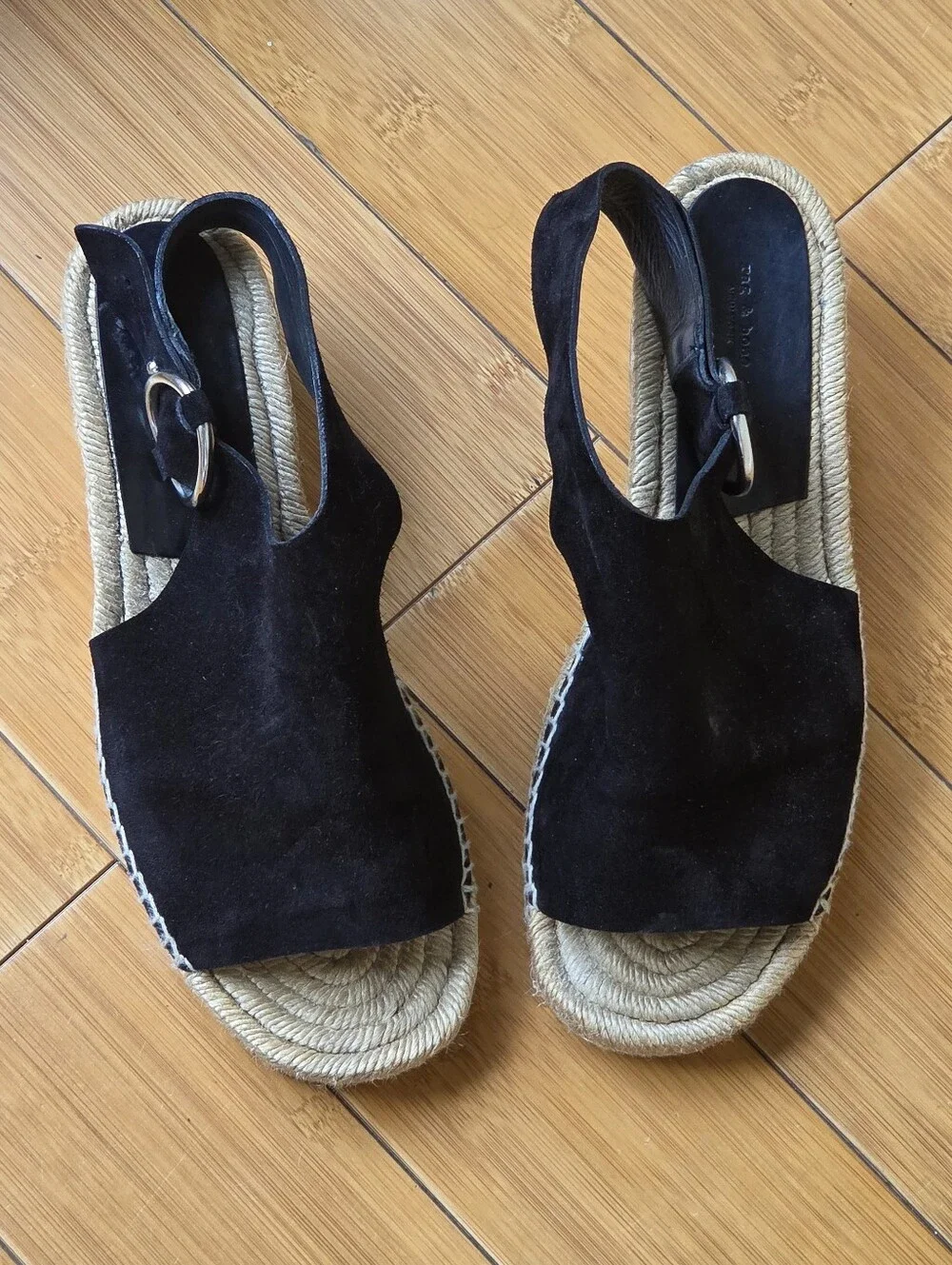 Rag & Bone Calla Black Suede Wedge Espadrilles Made in Spain EU 39 US 9